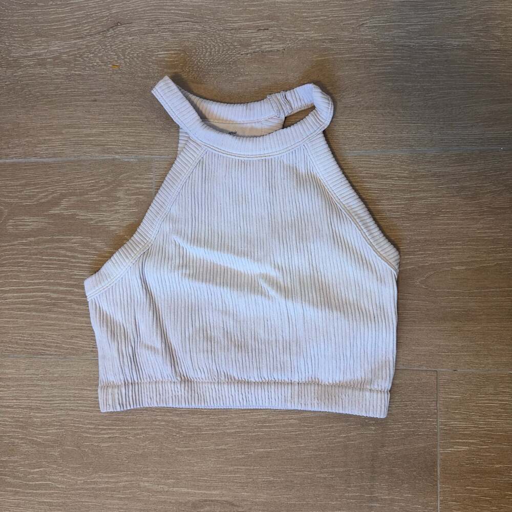 Aerie Real Good White Ribbed High-Neck Tank Top Size Medium
